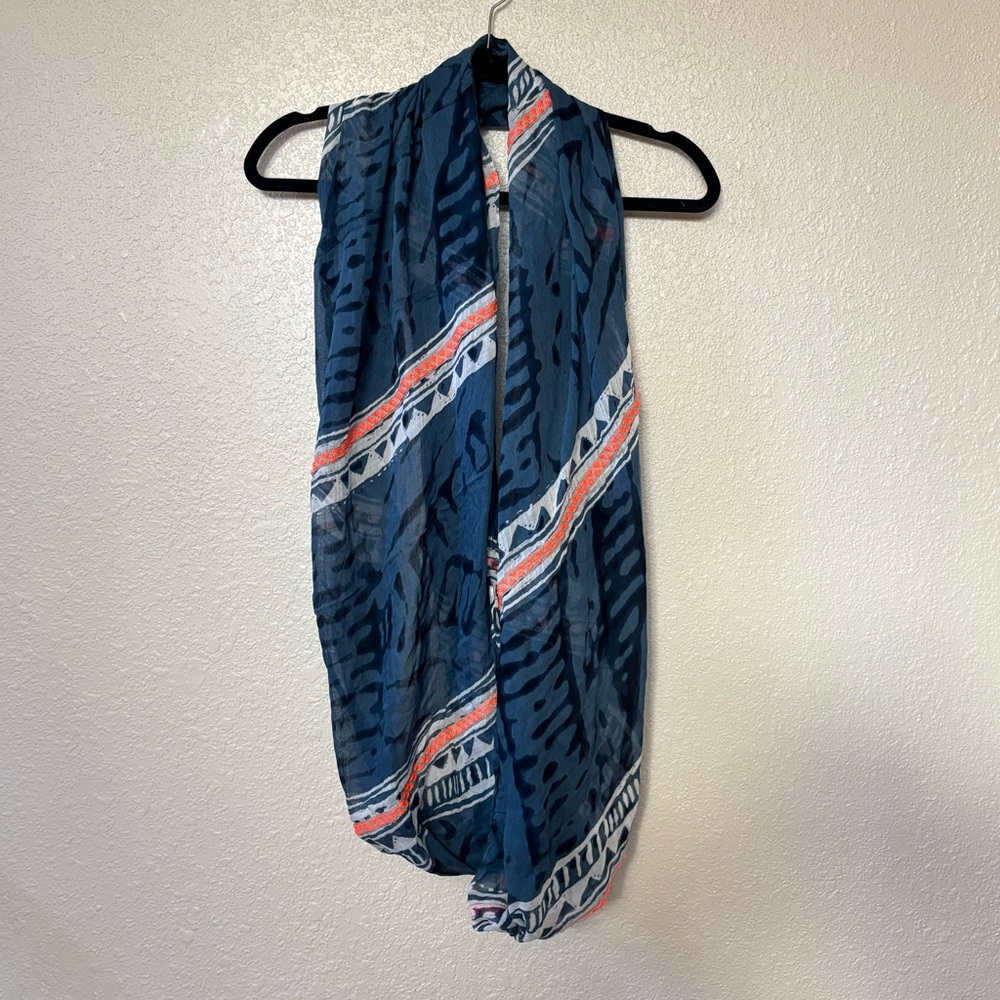 Roffe Accessories Blue Tie Dye Embroidered Infinity Scarf